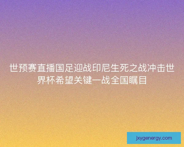 世预赛直播国足迎战印尼生死之战冲击世界杯希望关键一战全国瞩目